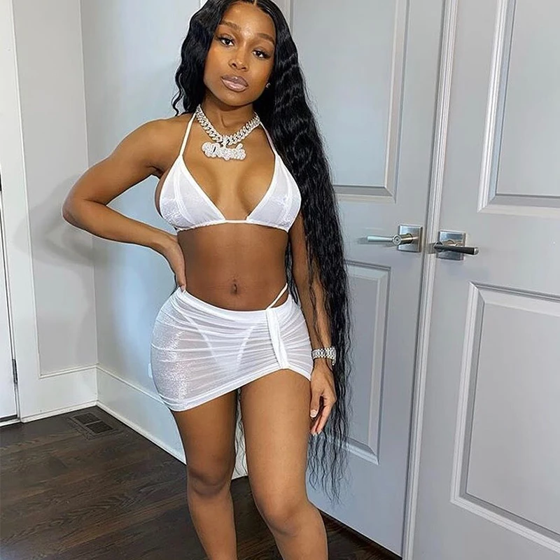 3 piece bikini set with skirt Clearance