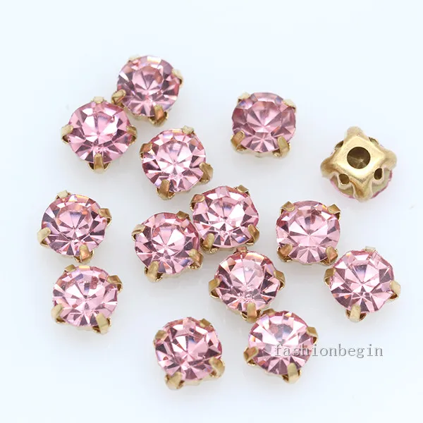 lt pink 36p 7 мм Цвет пришить на круглый граненый кристалл Стекло Стразы Драгоценности Золотая основа Montees 4 отверстия камень для пришивания DIY ремесло свадебное платье - Цвет: lt pink