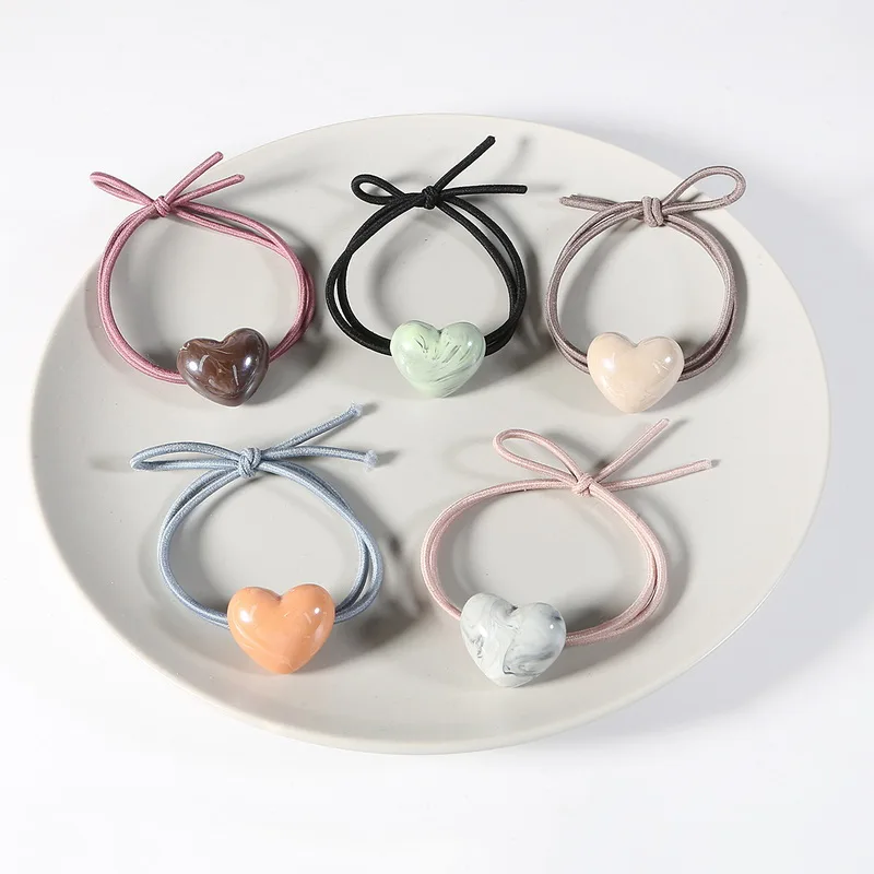 5 цветов двойные эластичные резинки для волос Macaron Love Heart для женщин и девочек Детская повязка для волос аксессуары на голову резинки для волос