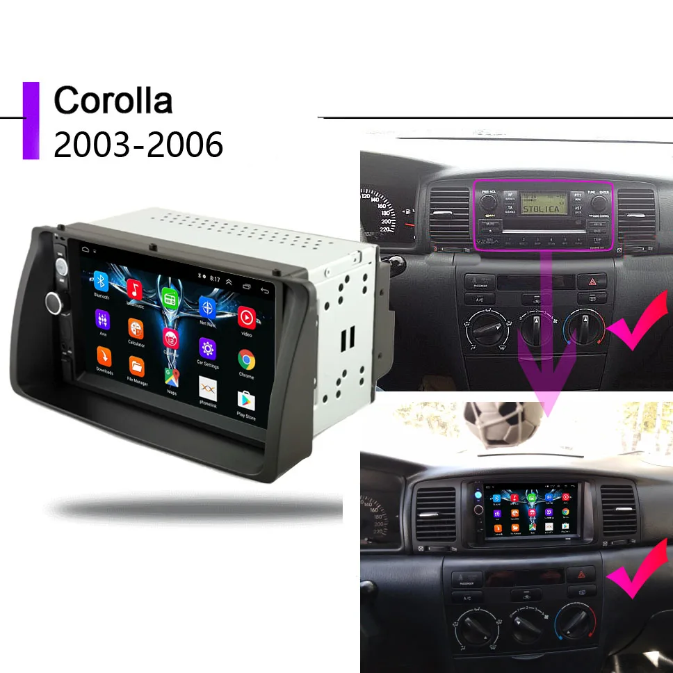 Автомагнитола 2 DIN с Android 8.1 мультимедийный плейер для Toyota Corolla E140/150 2007 2008 2009 2010 2011