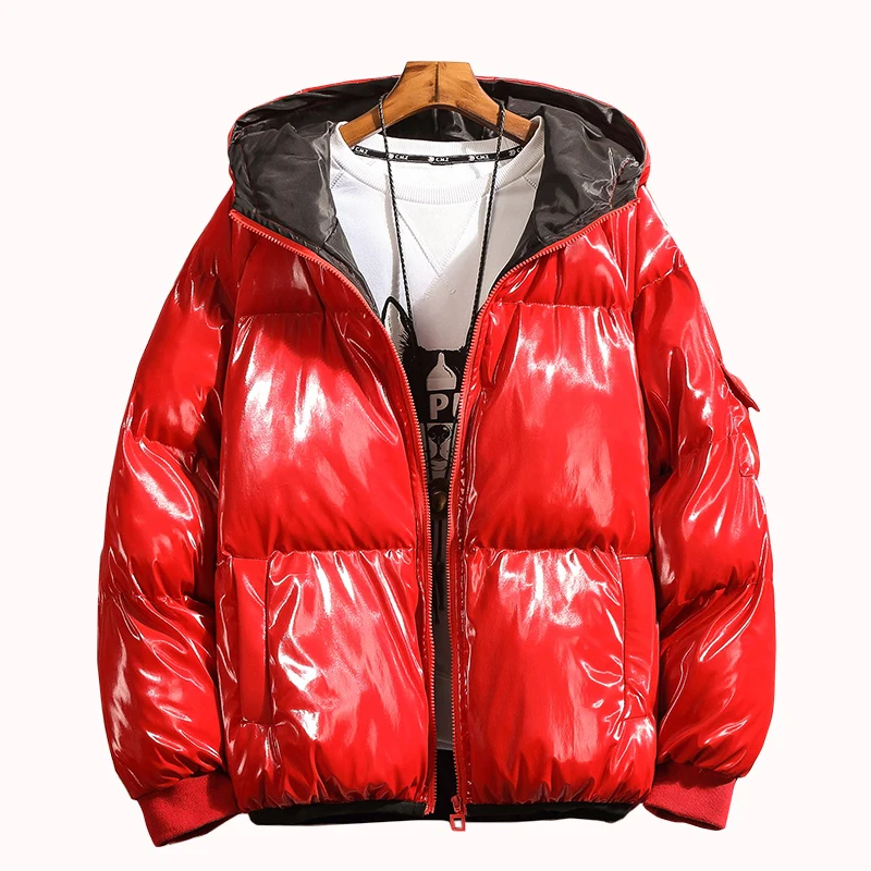 Winter Man Light Noodles Cotton-padded Clothes Lovers Bread served Korean Edition letter patchwork loose casual thickened coat