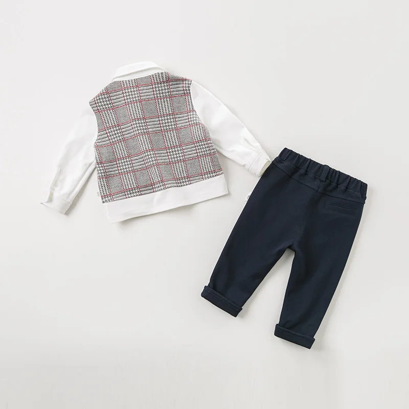 DB11591 dave bella/Осенняя красивая одежда для маленьких мальчиков; комплект из 2 предметов: штаны с длинными рукавами; клетчатые костюмы; детская одежда