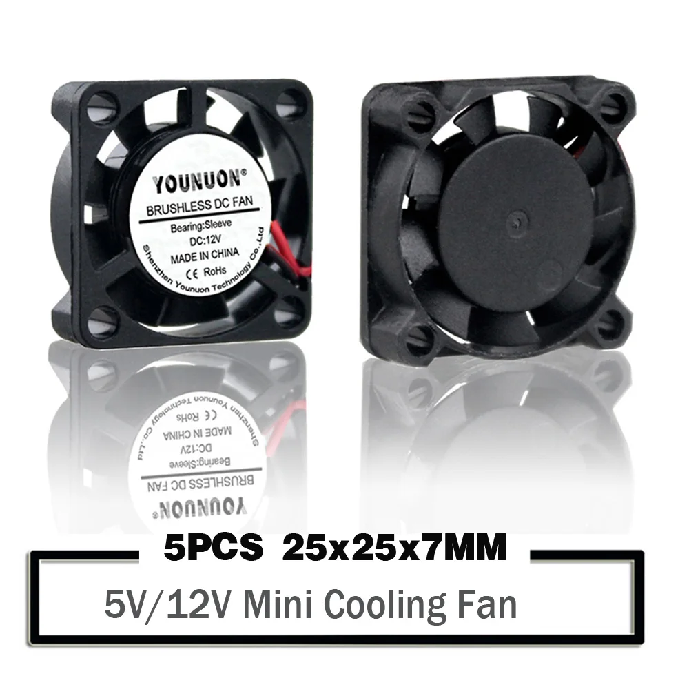 5PCS 25 x 7mm DC 5V 12V Cooler Brushless Chipset Heatsink Mini Cooling Fan 2507 2-PIN PH2.0 XH2.54 DuPont JST Connector | Компьютеры и