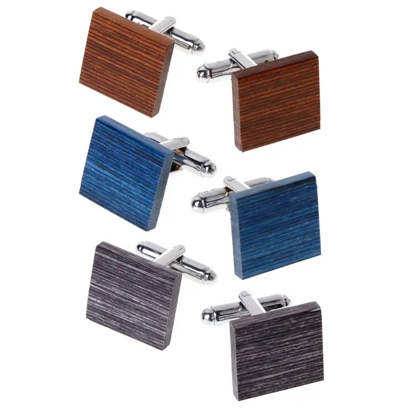Men Cufflinks Square Wooden Decoration Suit Shirt Fitting Fashion Creative Wood Jewelry Charms Gifts High End Unique Elegant