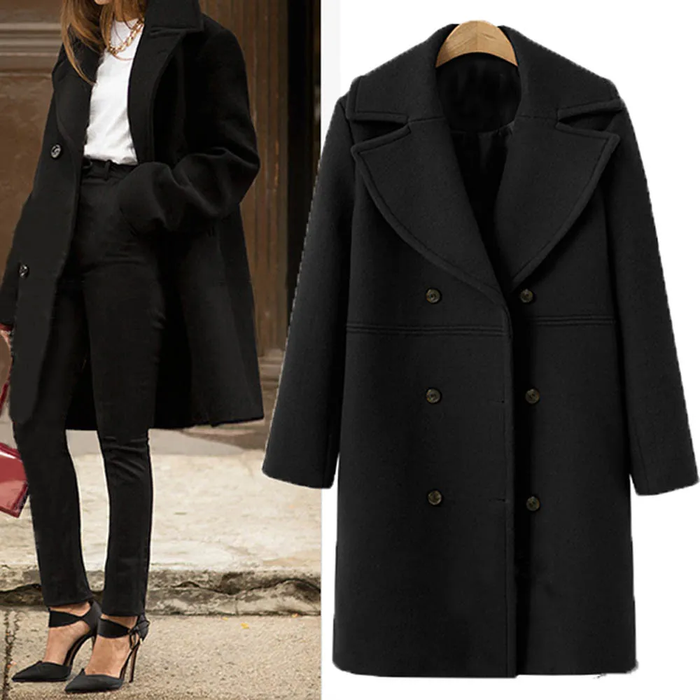 Кашемировое шерстяное Женское пальто, зимнее, модное, винтажное, теплое, толстое, с отворотом, длинное, шерстяное пальто, манто Femme Abrigos Mujer Plaszcze Damskie