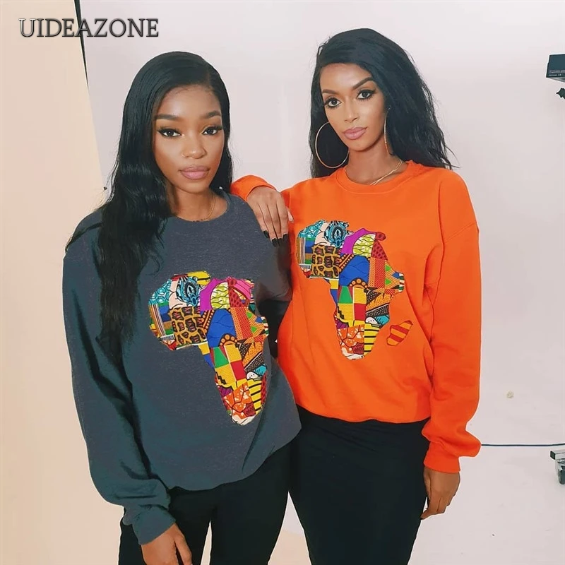  UIDEAZONE Colorful Africa Map Print Women Hoodies O Neck Casual Printed Pullovers Ladies Sweatshirt