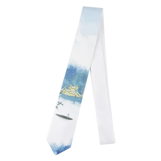Men's Printed Tie Casual Banquet Suit Shirt Accessories Yarn-dyed Polyester Silk White Fine Novelty Landscape Painting Necktie 211109