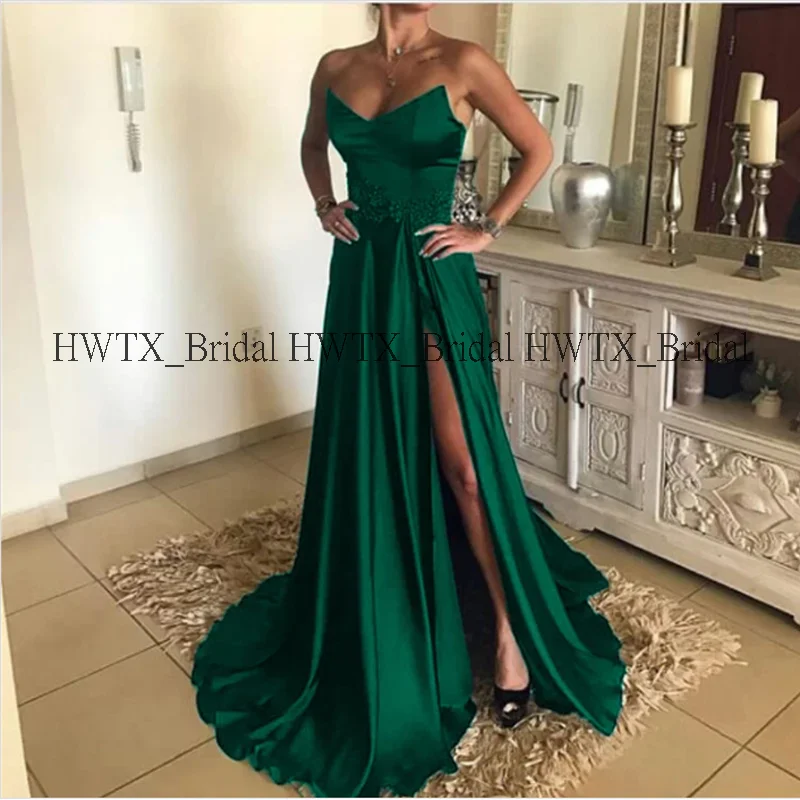 HWTX_Bridal, черные длинные платья для выпускного вечера, Индивидуальные Сексуальные Платья с высокими разрезами, а-силуэт, бордовое, королевское, синее атласное вечернее платье, официальное вечернее платье