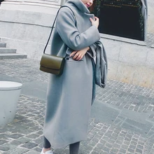 Женское пальто из смешанной ткани, зима, Новая повседневная Корейская версия, тонкое длинное шерстяное пальто с длинным рукавом, костюм с воротником для женщин, s размера плюс, теплые пальто