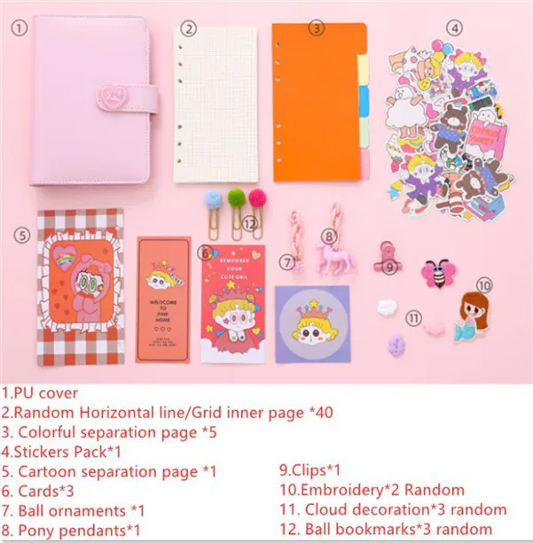 Kawaii ежедневник 18 шт./компл. Единорог ежедневнике розовый прозрачный Тетрадь Kawaii Наклейки на ручку Подарочная коробка для девочек дневник - Цвет: Pink 12 pcs 1 set