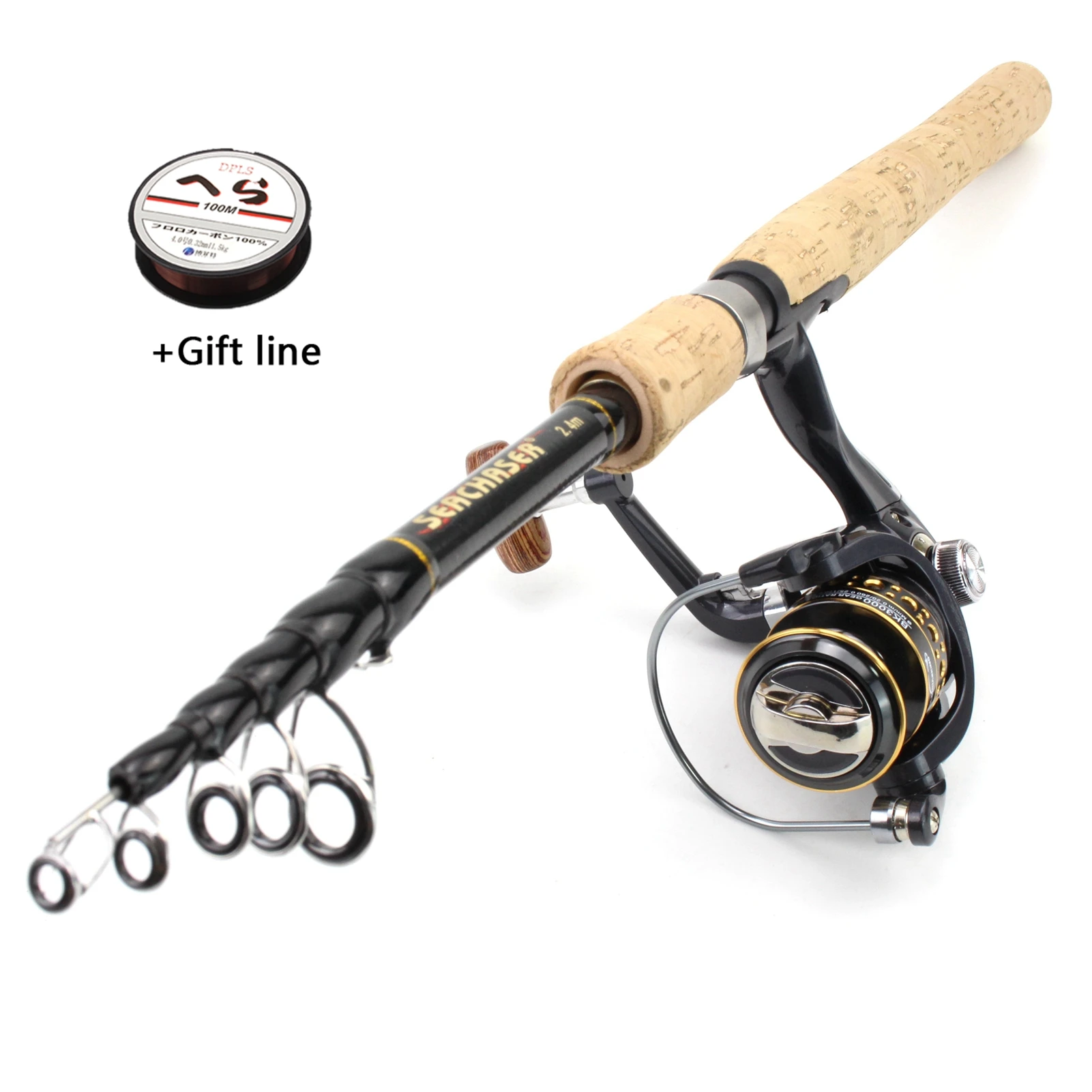 NEW 1.8m2.1m2.4m2.7m Rod Reel Combos telescopic Spinning fishing rod  Spinning Reels set 29cm Cork handle Pikes fish trout rods