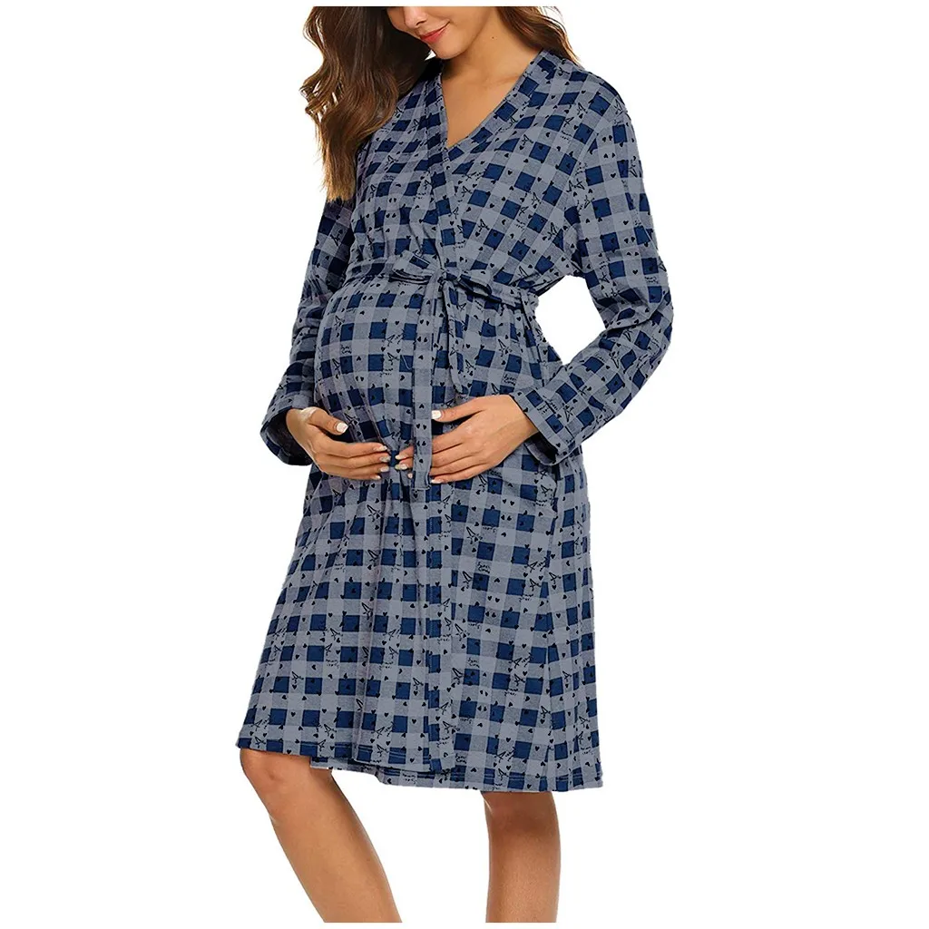 Модное Трендовое платье для беременных размера плюс с длинным рукавом и v-образным вырезом, мягкая ночная рубашка для кормления, одежда для сна, платье robe de nuit allaitement@ 47