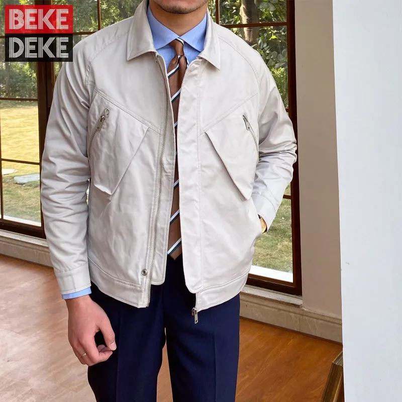 

Safari Style Mens Pilot Jacket Spring New Slim Fit Pockets Cargo Jacket Casual Steetwear Tops Business Man Work Outerwear Coat