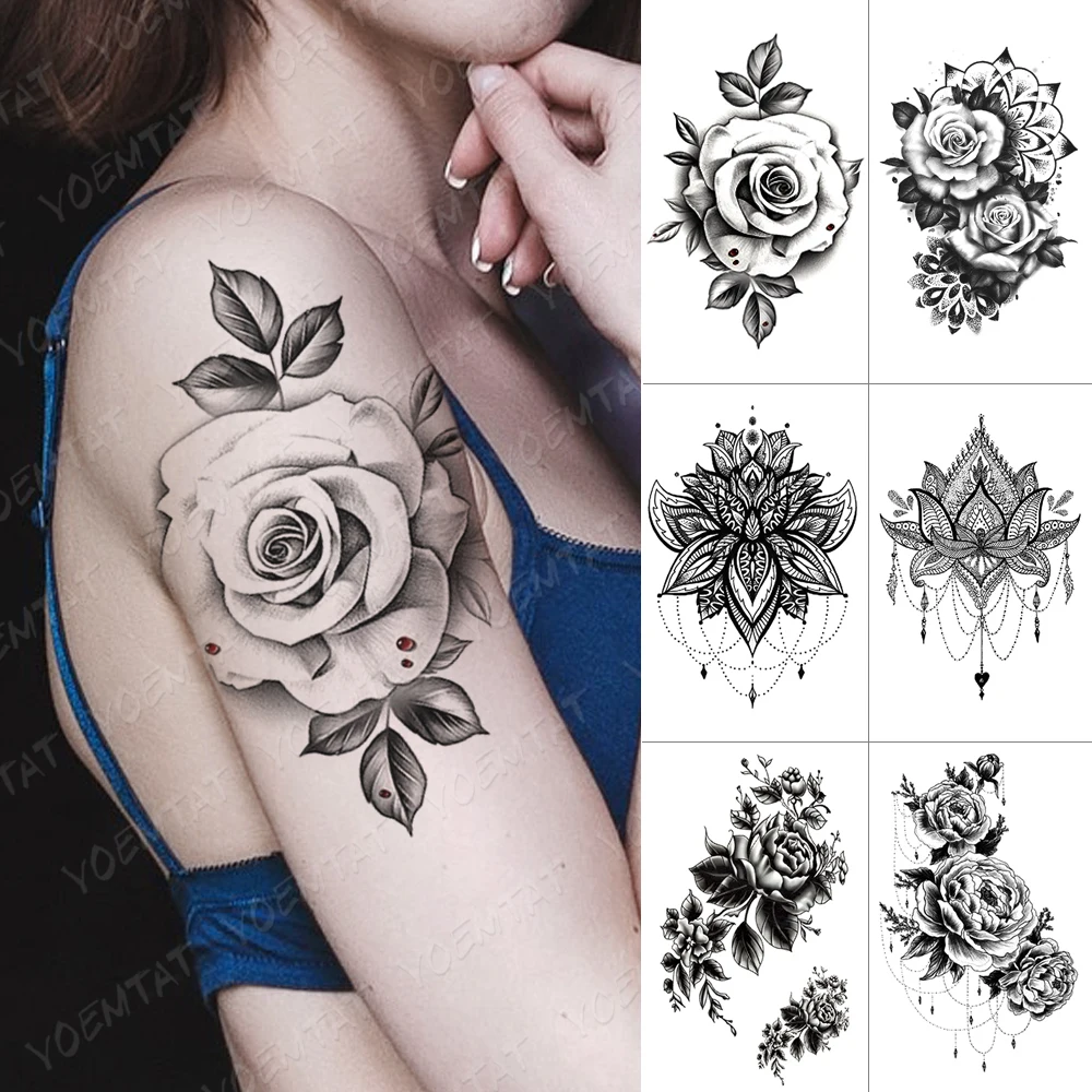 

Waterproof Temporary Tattoo Sticker Mandala Henna Flash Tattoos Rose Flower Body Art Arm Water Transfer Fake Tatoo Women Men