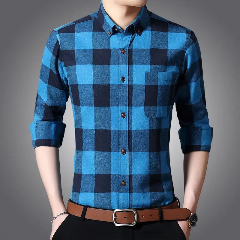 Новая коллекция модных осенних свитеров Для мужчин одежда Slim Fit Для мужчин рубашка с длинными рукавами Для мужчин клетчатая хлопковая Повседневное Для мужчин рубашка социальных размера плюс M-5XL