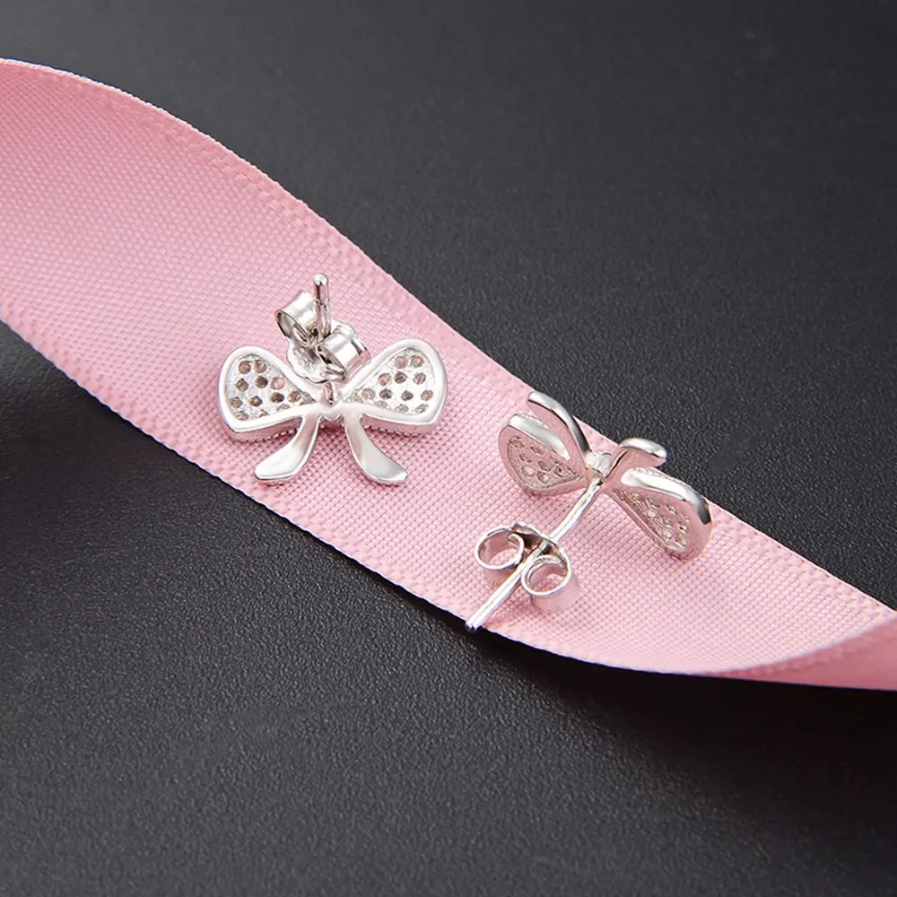 fashion Temperament Earrings Women's S S 925 Silver Inlaid Zircon Full Diamond Creative Personalized Bow Earrings