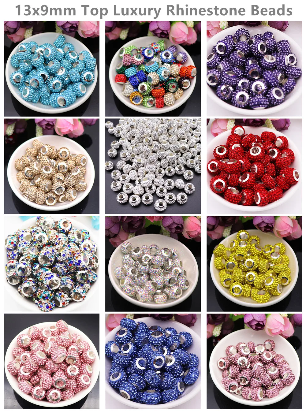 20Pcs New Assorted Color Luxury Rhinestone Large Hole Spacer Fit Pandora Charms Bracelet Hair Beads for Women DIY Jewelry Making 20Pcs New Assorted Color Luxury Rhinestone Large Hole Spacer Fit Pandora Charms Bracelet Hair Beads for Women DIY Jewelry Making