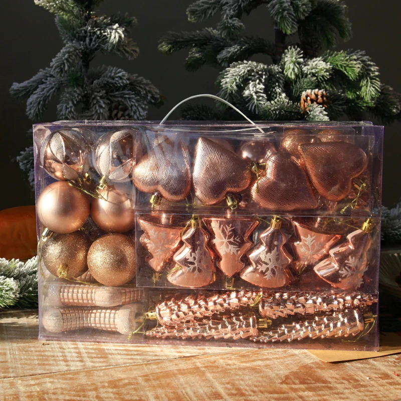 Роскошная индивидуальность, 72 упаковки, Рождественский шар, дерево, подвесной шар, кулон, Подарочный комплект рождественских украшений, розовый цвет