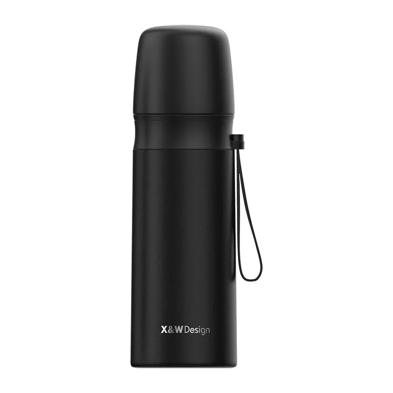 Black Double Wall Stainless Steel Vacuum Flask Tumbler Insulated Water Bottle Portable Thermo Cup Coffee Tea Milk Mug Travel Thermocup - Color: Black