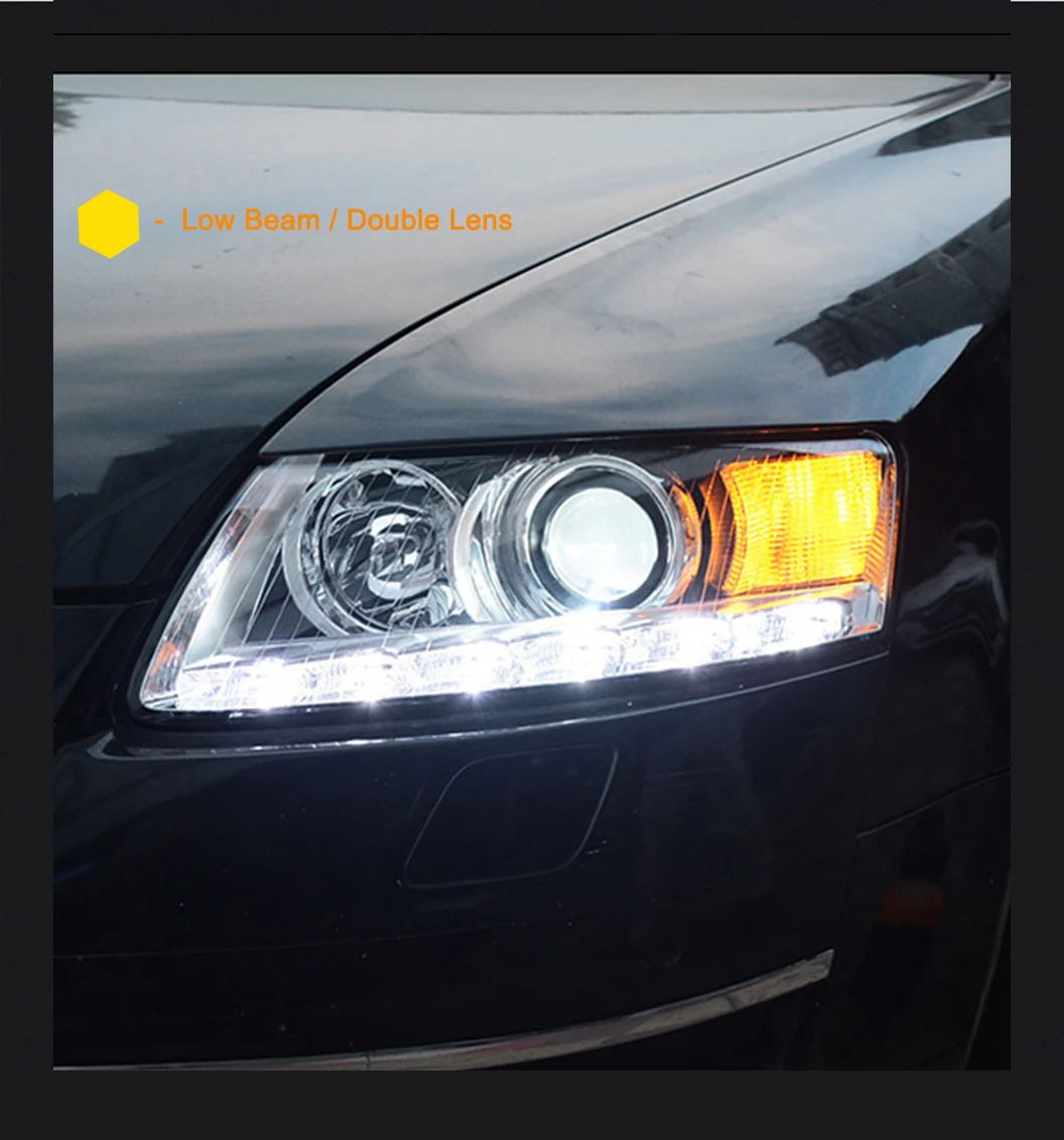 Пара для Audi A6 светодиодный фары 2005-2011 A6 HID фары биксеноновые фары Противотуманные фары Дневные ходовые огни двойные линзы