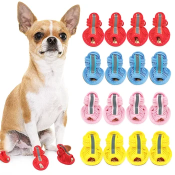 

4Pcs/Set Pet Dogs Shoes Summer Breathable Mesh Sandals Soft Anti-Slip Small Dog Shoes Puppy Yorkie Chihuaha Footwear Cachorro