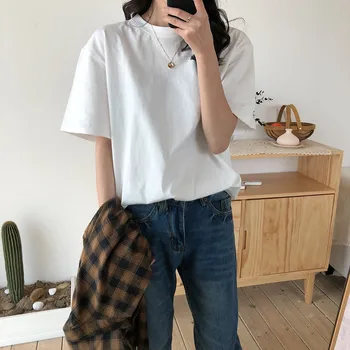 

All Match Sweety Solid Korea O-Neck Vogue Style Soft Summer Loose Fashion Female T-shirts Lady Cotton Short Sleeve New 2020