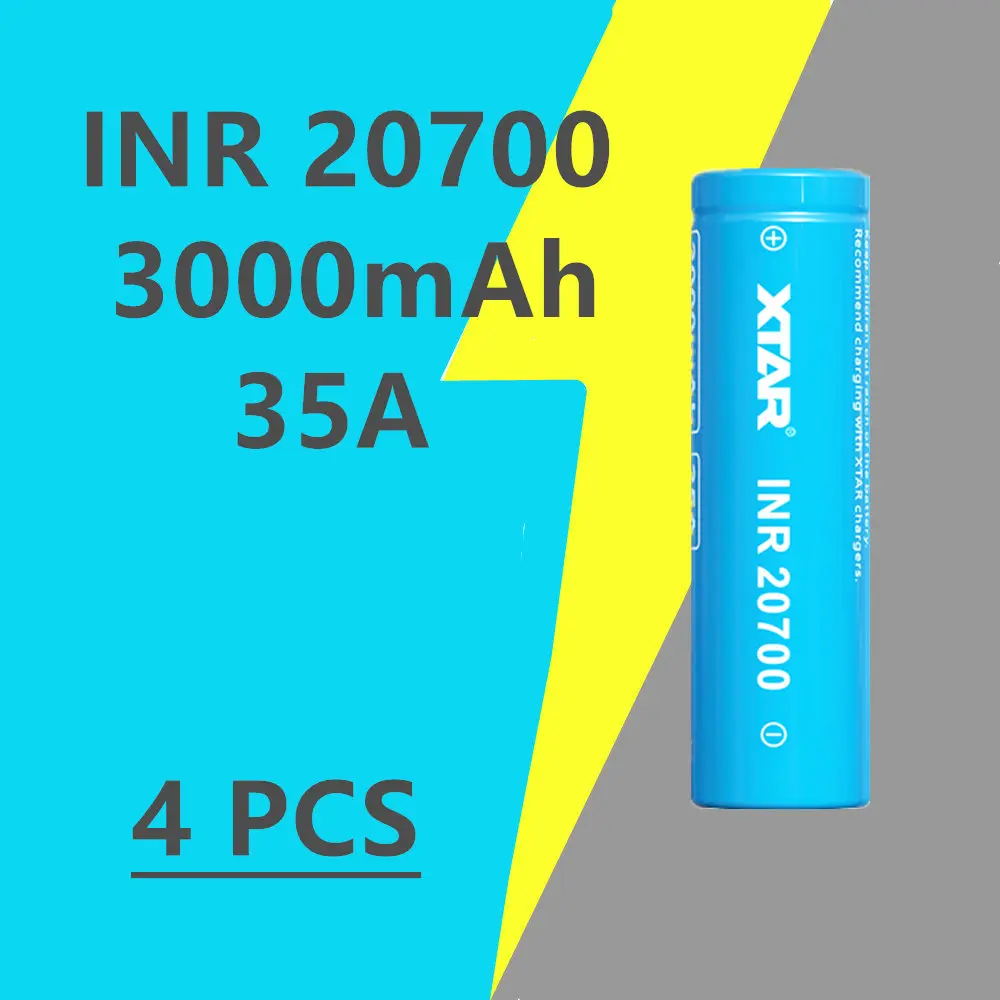 4 шт XTAR INR 20700 3000mah Макс импульсный ток разряда 35A перезаряжаемая батарея