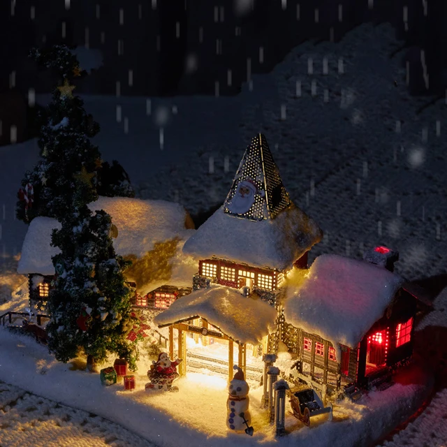 DIY 3D Metal Model Building Kit Christmas Village House with Santa Claus Dollhouse Miniature With Light Toys for Girls Gifts 4