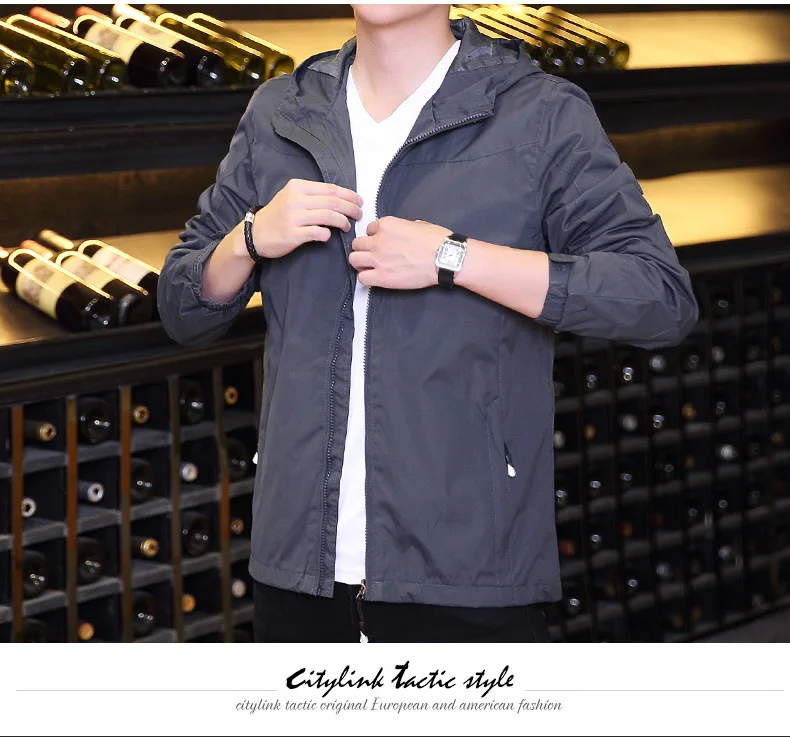 Уличная водонепроницаемая куртка мужская простая куртка-кардиган с капюшоном стиль Весна и осень Повседневный приталенный тренд с капюшоном мужской выход