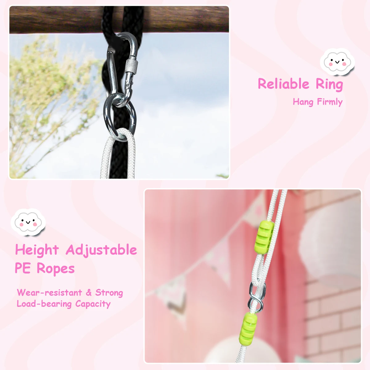 Baby Canvas Hanging Swing w/ Cotton Home Outdoor Hammock Toy for Toddler Pink 4