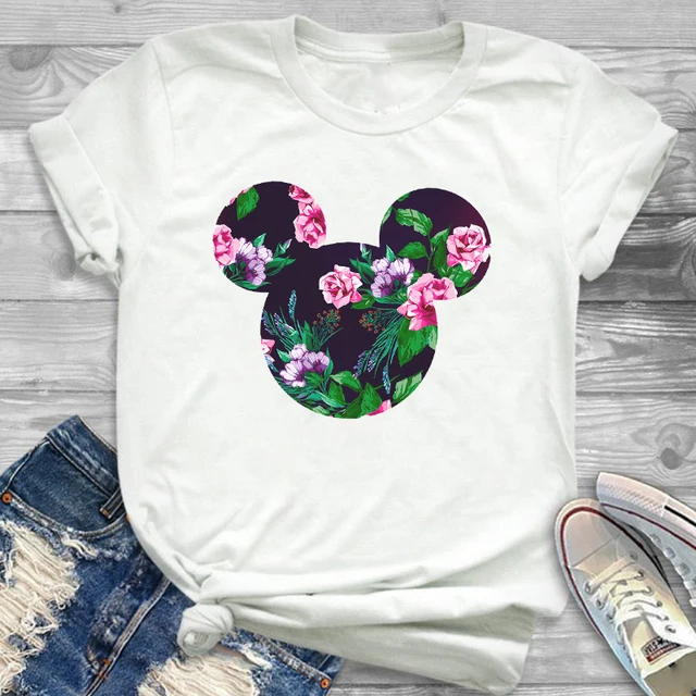 Camiseta con estampado de Minnie Mouse para mujer, blusa informal con  orejas de Mickey Mouse, camiseta Hipster para mujer, camisetas de  vacaciones para mujer|Camisetas| - AliExpress