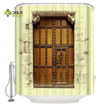 

DEARHOUSE Shower Curtain Ancient Door Entrance Beige Wall Design Fabric Shower Curtain Bathroom Decor