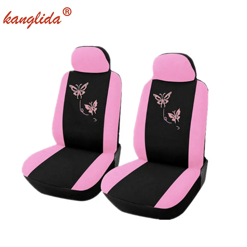 

KANGLIDA 2X Front Pink Women Car Seat Covers Butterfly Embroidery Car Styling Automobiles Interior Accessories Seat Protector