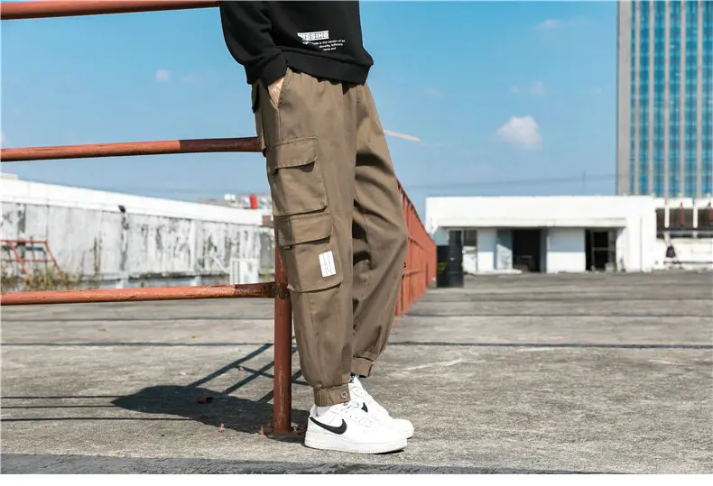 New Men's Big Pocket Cargo Harem Pants Casual Trousers Male Hip Hop Men Jogger Sweatpants Fashion Streetwear Pants Oversized linen harem pants