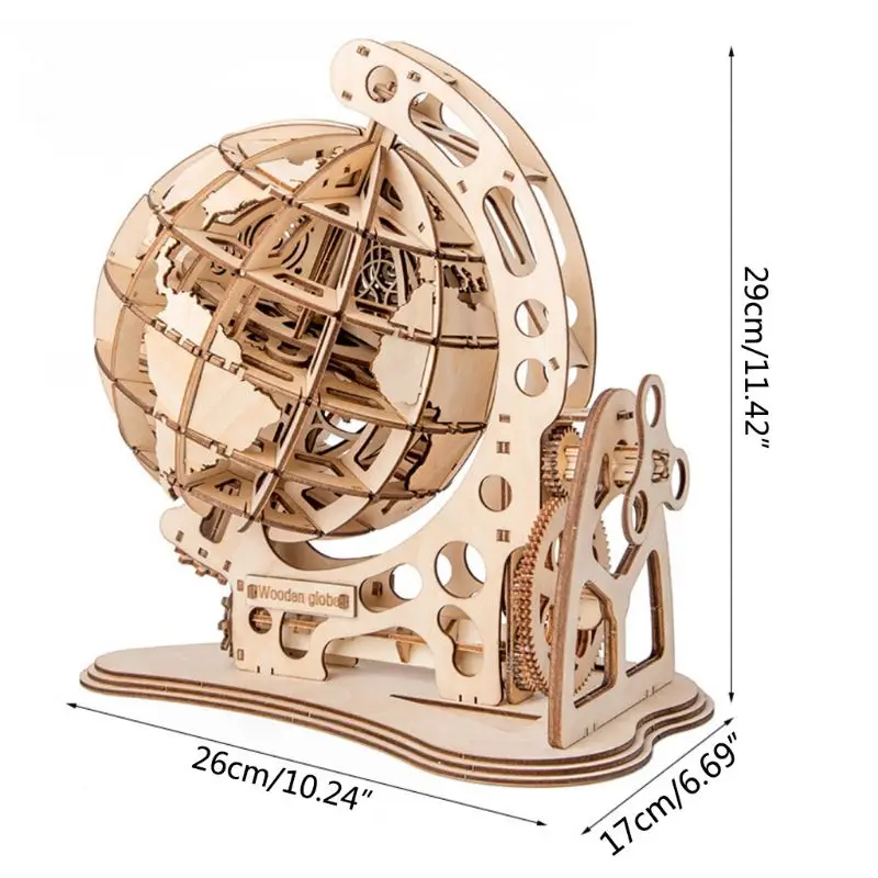 3d de Madeira Globo Quebra-cabeça Faça Você Mesmo Unidade Mecânica Modelo Engrenagem Transmissão Girar Montagem Casa Decoração Brinquedos 2 Quebra-cab.