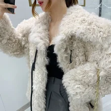 

Real Fur Coat Leather Grass New Winter Lamb Terry Loop Curly Sheep Sheared Fur Coat Coat Women