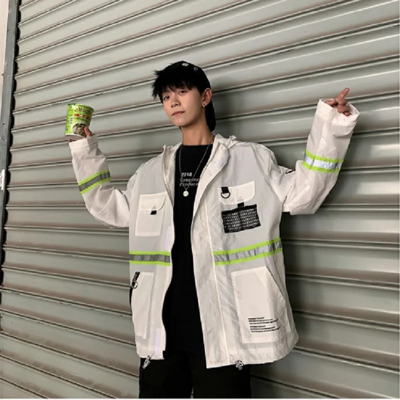 

iiDossan Reflective Jacket Mens Streetwear Harajuku Hoodie Men HipHop Hoodie Highstreet Oversize Coat Women Clothes New Hot Sale