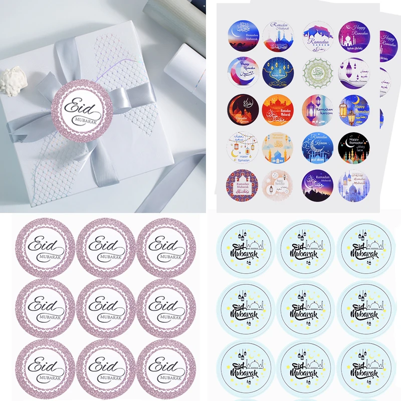 60/120 Uds Eid Mubarak decoración colorido Etiqueta de sello de papel Ranmadan Kareem caja de regalo etiqueta pegatinas musulmán islámico suministros para fiesta