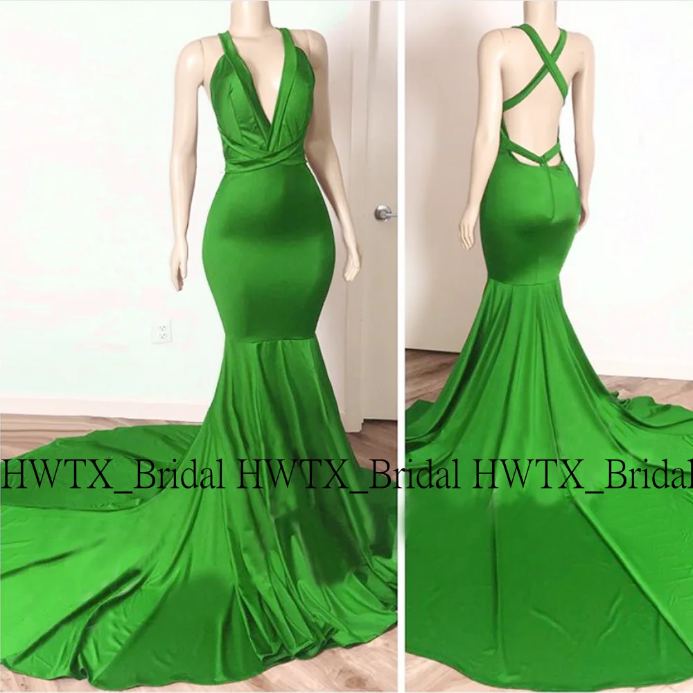 

Long Prom Dresses 2020 Emerald Green Sleeveless Criss-Cross Straps Sexy Mermaid African Black Girls Prom Dress Women Party Gowns