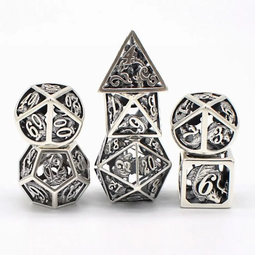 Продукт, игральные кости DND многогранные кости античные серебряные полые кости наборы