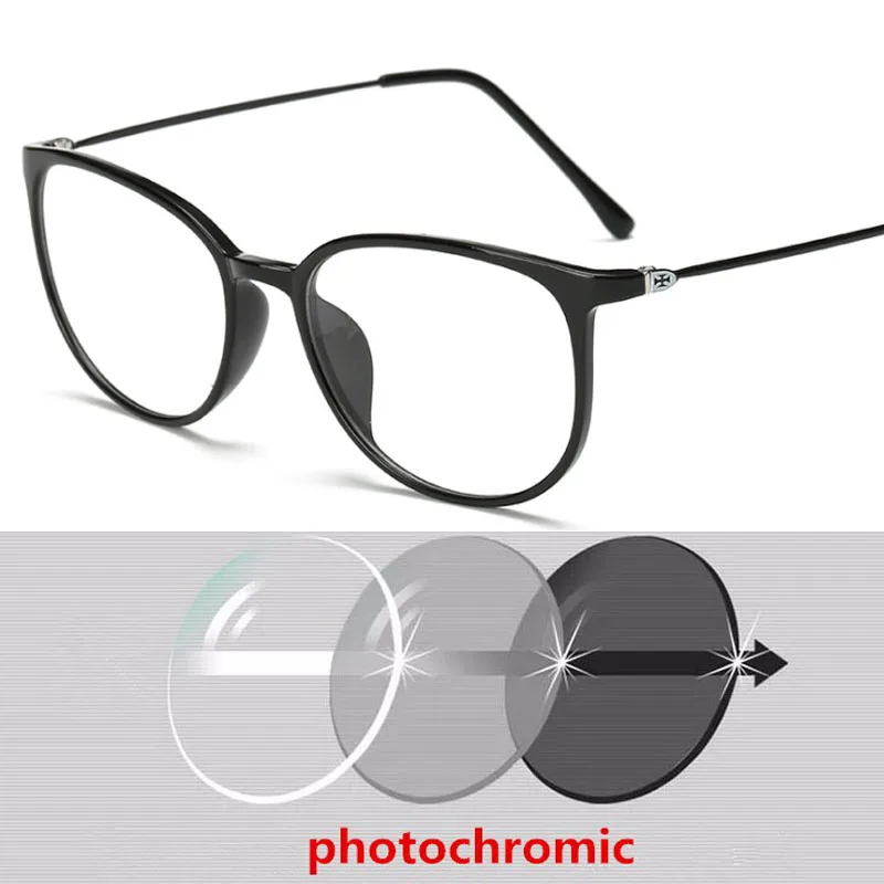 bright black Очки для глаз с защитой от ультрафиолета, очки для близорукости, линзы для женщин и мужчин, солнцезащитные очки с фотохромом, степень окуло-0,5-1,0-2,0-6,0 - Цвет оправы: bright black