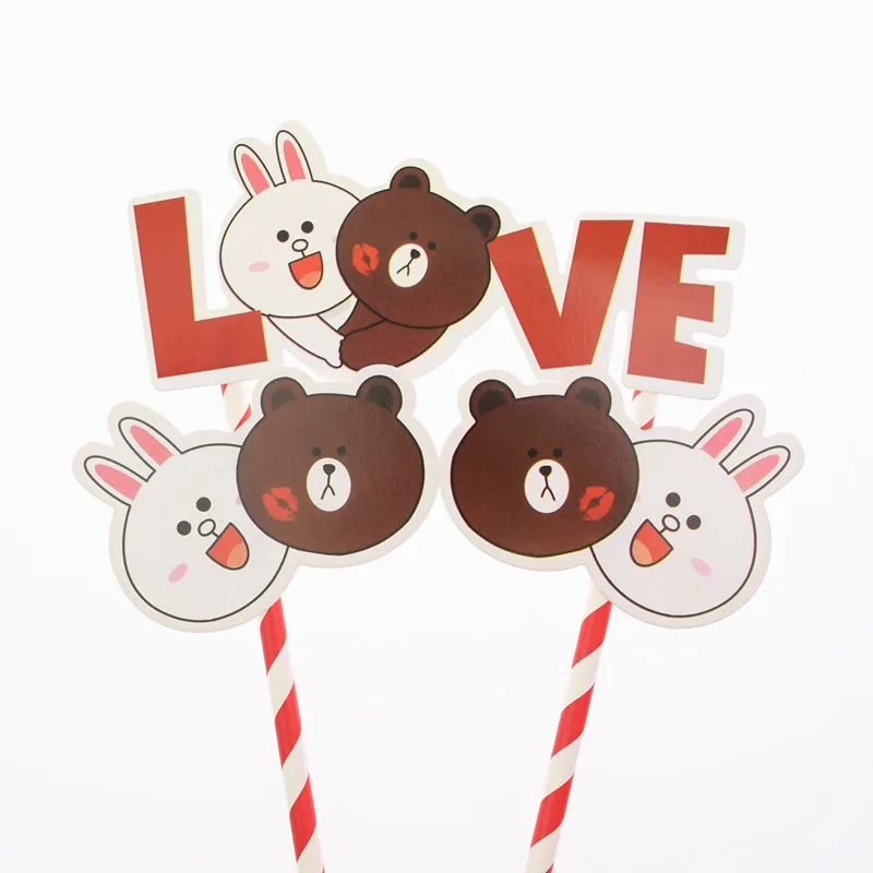 Cake Toppers Flags Kids Baby Happy Birthday Rabbit Bear Cupcake Topper Wedding Bride Baby Shower Party Baking DIY Xmas 20pc/lot