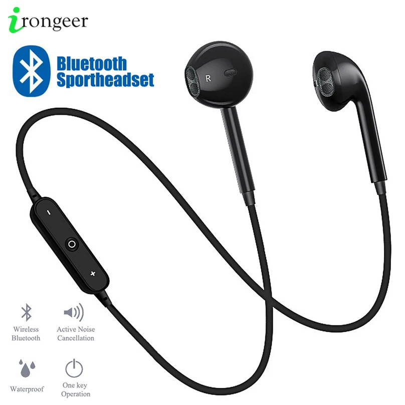 S6 Wireless Bluetooth Earphones Bass Loudly Headset Neckband Sport stereo In-Ear with Microphone call volume control For phone