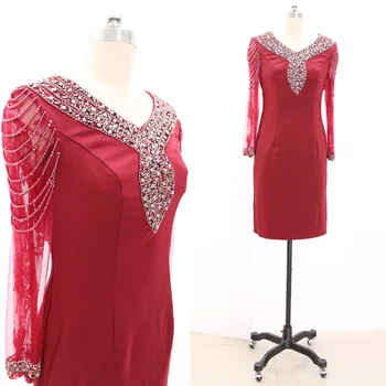 

MACloth Burgundy Pencil V Neck Knee-Length Short Crystal Tulle Prom Dresses Dress M 266910 Clearance