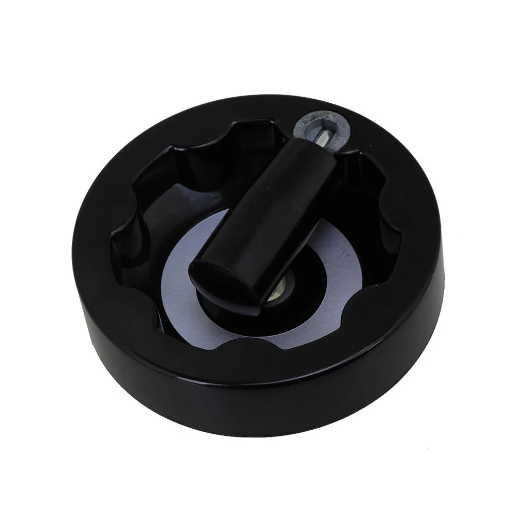 Folding Revolving Handle Inside Ripple Hand Wheel Black 125mm Diameter