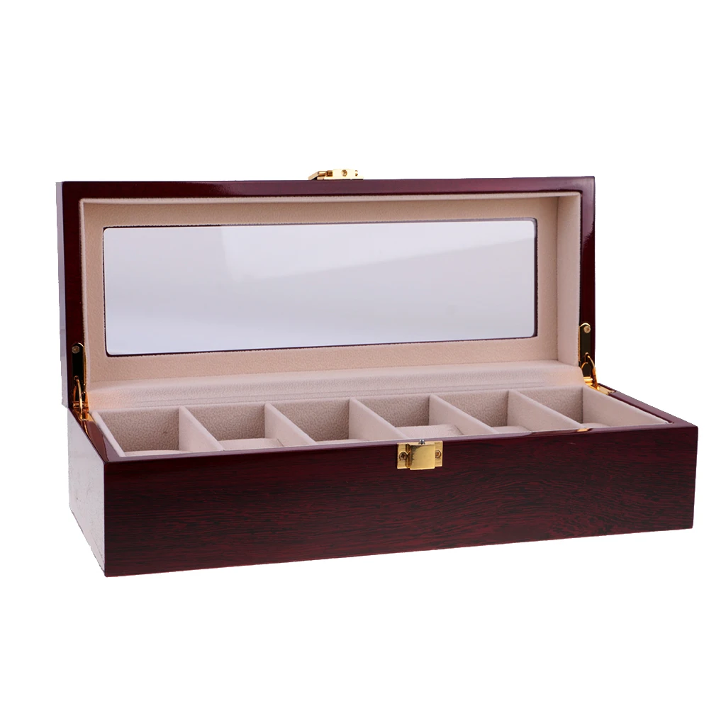 

Vintage Wooden Watch Case for Men, 6 Slots Solid Wood Watches Storage Organizer Display Box Large Holder and Durable