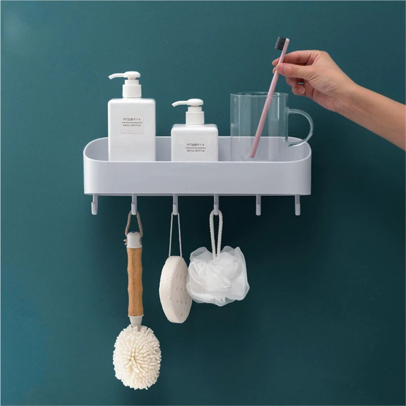 ZhangJi самоклеющаяся кухонная ванная полка многофункциональные полки для хранения с крючками мощный органайзер для хранения моющийся