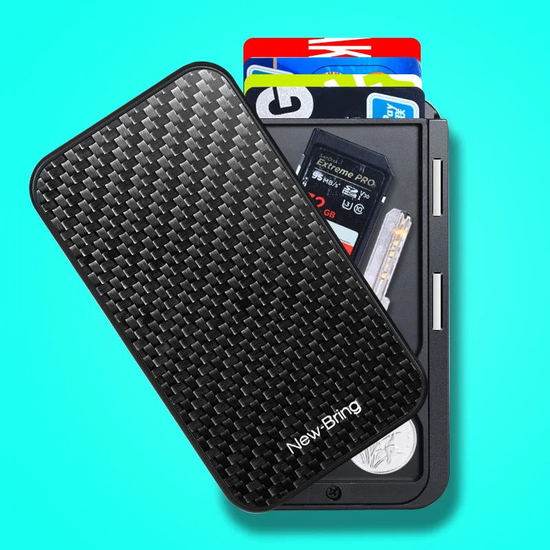 Carbon Fiber New-Bring держатель для карт мужской кошелек из углеродного волокна минималистичный Rfid кошелек для кредитных карт Банк бизнес ID держатель для карт чехол - Цвет: Carbon Fiber