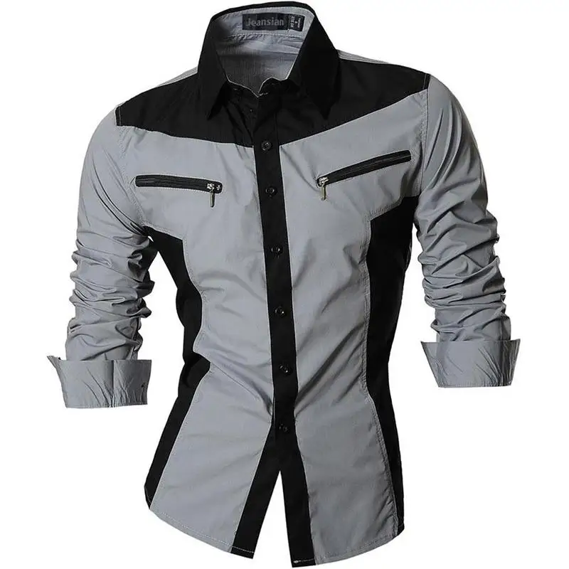 Z018-Gray Jeansian мужские повседневные рубашки модные дизайнерские Стильные приталенные рубашки с длинным рукавом 8371 - Цвет: Z018-Gray