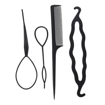 

Women's 4Pcs Hair Twist Styling Clip Stick Bun Maker Braid Tool Black